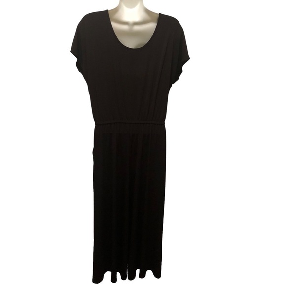 Clara Sun Woo Black Slinky Full Leg Cropped Jumper L Cap Sleeve V Neck Dressy - Picture 3 of 7